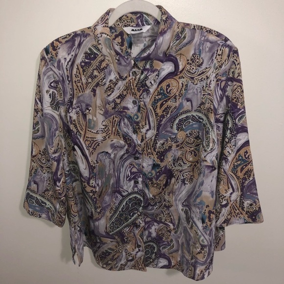 NWT Alia button down mid sleeve paisley marble color 18W - Picture 1 of 8